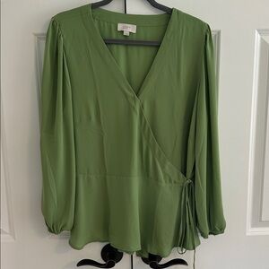 LOFT Green V-Neck Wrap Blouse